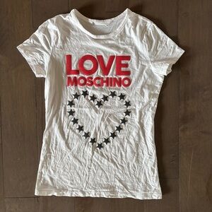 Love Moschino white heart graphic T-Shirt Women's Size Small EUC no tag